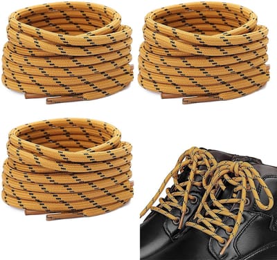 BRENZOOS - Ronde Veters - 4 mm Dikte - Ideaal voor Sneakers - Geel en Zwart - Stevige en Duurzame Veters - Geschikt voor Sportschoenen - Sneakers