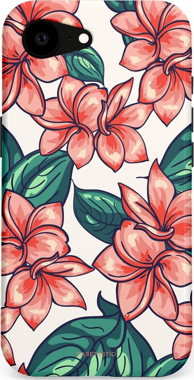 Casetastic hoesje geschikt voor Apple iPhone 16e / Apple iPhone 17e - MagSafe - Dubbellaagse bescherming - Bloemenparadijs - Fashion Case - Petrol Koraal Perzik Wit