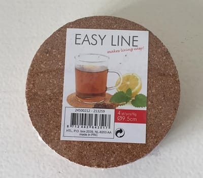 Onderzetter kurk 4st 9,5 cm