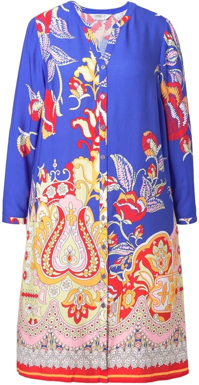 Angel of Style - Dames - Midi-jurk all-over motief lange mouw - Donkerblauw - Maat 46