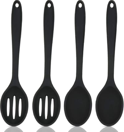 4 stuks - Kooklepel - Mannelijke lepel - Siliconen lepel - Antiaanbak keuken roerlepel - Siliconen keukenbenodigdheden - Voor roeren, bakken en mengen - 20,3 × 4,5 cm - Zwart