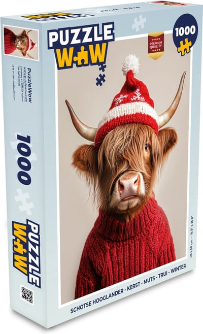 Puzzel Schotse Hooglander - Kerst - Muts - Trui - Winter - Legpuzzel - Puzzel 1000 stukjes volwassenen - Kerstpuzzel - Kerstpuzzels - Kerst - Cadeau - Kerstcadeau voor mannen, vrouwen en kinderen