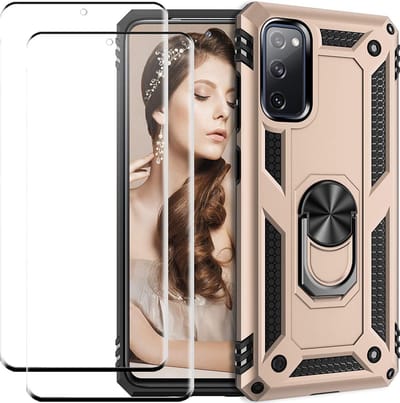 Telefoonhoesje Geschikt voor: Samsung Galaxy S20 hoesje Schokbestendige ring armor met 2X volledige schermdekking Screenprotector goud