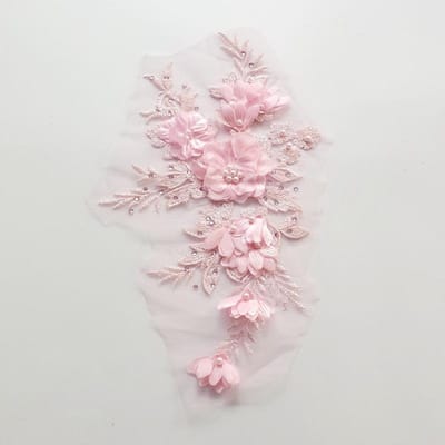 1 Stuk Strass Bloem Kralen Appliqués voor Trouwjurk Naaien Appliqué Reparatie 16CM roze