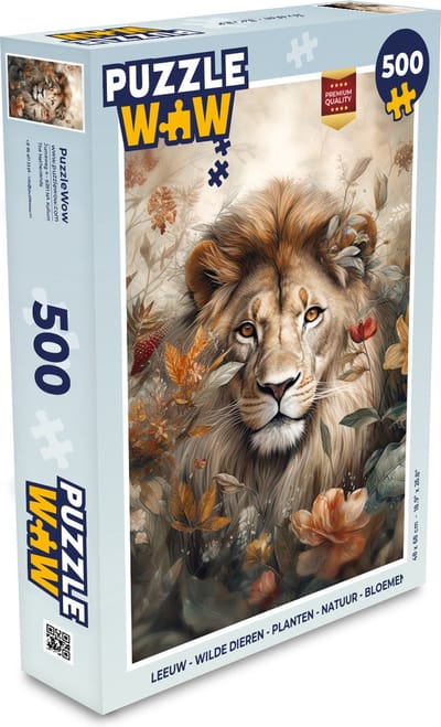 Puzzel Leeuw - Wilde dieren - Planten - Natuur - Bloemen - Legpuzzel - Puzzel 500 stukjes