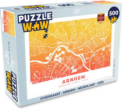 Puzzel Stadskaart - Arnhem - Nederland - Geel - Legpuzzel - Puzzel 500 stukjes - Plattegrond
