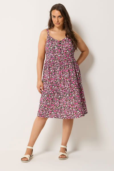 Yours Roze Midizomerjurk Met Bloemenprint En Spaghettibandjes Size 42