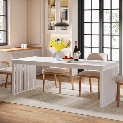 TRIBESIGNS Eettafel - Keukentafel - 180 X 60 X 76 cm - Eetkamertafel Voor 6-8 Personen - met Stevige Metalen Poten - Modern Design - Wit