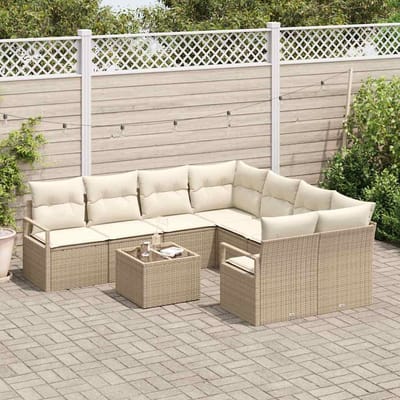 vidaXL - Bankstel - 9 - st - 8-Aantal - zitplaatsen - Beige - en - Crème - poly - rattan