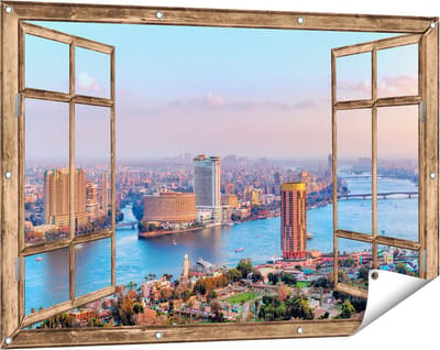 Gards Tuinposter Doorkijk De Nijl Rivier in Cairo, Egypte - 120x80 cm - Tuindoek - Tuindecoratie - Wanddecoratie buiten - Tuinschilderij