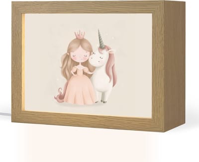 Nachtlampje 20x15 cm - Kinder lampje - Prinses - Eenhoorn - Pastel - Tafellamp kinderkamer - Slaapkamer lamp - Bedlamp kinderen - Kinderlampje stopcontact - Wandlamp babykamer - Nachtlampjes