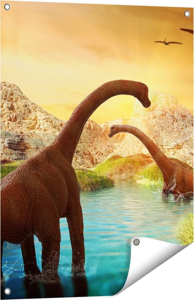 Gards Tuinposter Dinosauri�rs in het Water - Dino's - 60x80 cm - Tuindoek - Tuindecoratie - Wanddecoratie buiten - Tuinschilderij
