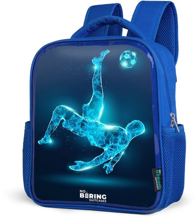 NoBoringSuitcases.com® - Rugzak blauw - Schooltas jongens - Omhaal in blauw neonvoetbal - Kinder rugtas jongen - Boekentas kind - Kinderrugzak voor school - Schoolrugzak
