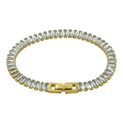 Dames Armband – Goudkleurige Stalen Tennisarmband met Witte Emerald-Geslepen Zirkonia (16 cm x 5 mm) – Inclusief Doosje
