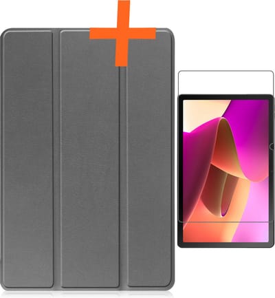 Hoesje - Geschikt voor Lenovo Tab M10 (3e / 3rd generatie) - Met Screenprotector - Trifold Bookcase - Hard Cover - Hardcover Book Case - Tablet Hoes - Grijs