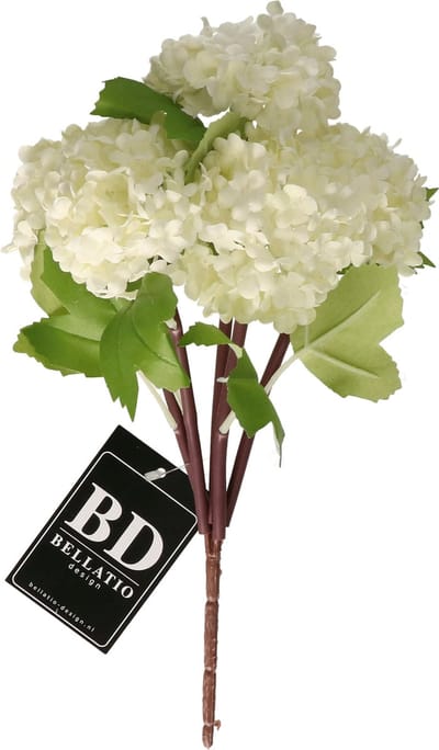 Bellatio Design Kunstbloem Viburnum / sneeuwbal - 30 cm - creme wit - losse steel - kunst zijdebloemen