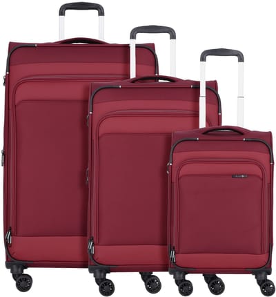 d & n Travel Line 9504 4 wielen Kofferset 3-delig met uitbreidingsplooi - Zachte bagage - TSA slot - dark red