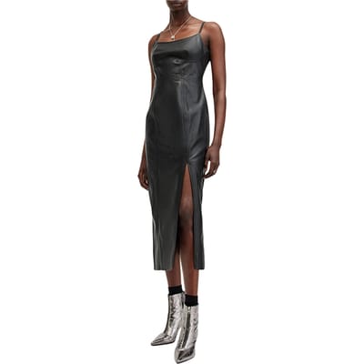 AllSaints Norlene Lea Dress Black Maat: 12 | Leren jurken Outlet | Dames | Zwart