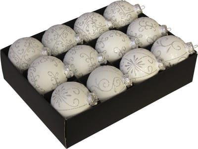 Othmar Decorations Kerstballen - gedecoreerd -12x st - wit - D7,5 cm - glas - luxe