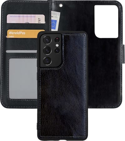 Hoes - 2 in 1 - Geschikt voor Samsung Galaxy S21 Ultra - Met Uitneembare Hard Cover - Bookcase - Wallet Case - Met Pasjeshouder - Book Case - Uitneembaar - Pashouder - Kunstleer - Zwart