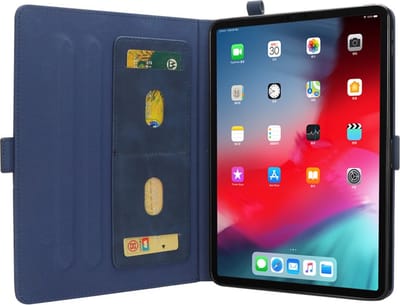 Peachy Lederen geschikt voor iPad Pro 12.9-inch 2018 Case met Cover Hoes Wallet Portemonnee - Blauw