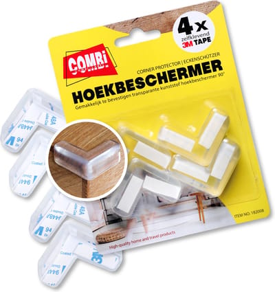 3M Zelfklevende hoekbeschermer 4 stuks Combi-Label hoekbeschermer transparant - Kinderbeveiliging - Kind - Baby - Tafelhoek Beschermers - Beschermhoeken - Veiligheid Baby Peuter en Kind - Zelfklevende tafelhoek beschermers -  Tafelhoekjes bescherming