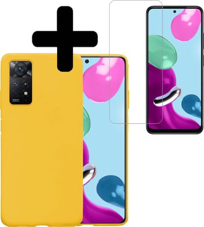 Hoesje - Met Screenprotector - Geschikt voor Xiaomi Redmi Note 11 - Sterk & Shockproof - Back Cover - Siliconen Case - Telefoon Hoes - Telefoonhoesjes - Geel