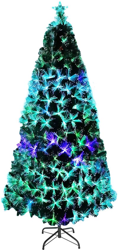 Kunstkerstboom met verlichting 240cm met dennennaalden en sparrenvezels kleurrijke glasvezel LED-kleurveranderende kerstboom kantoor thuis kerstversiering met standaard