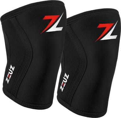 ZEUZ 2 Stuks Premium Knie Brace voor Fitness, CrossFit & Sporten – Knieband - Braces – 7 mm - Zwart, Rood & Wit - Maat XS