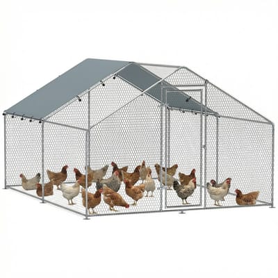 Pawhut Kippenren-Staal, Oxford-stof-300L x 340B x 190H cm-Zilver