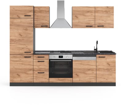 Vicco Optima Keukenblok – 270 cm Zonder werkblad, met hoge kast Eik goud/antraciet