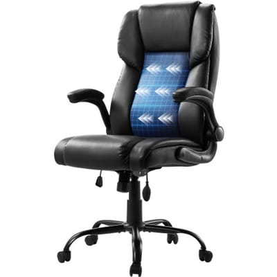 VEVOR Executive Bureaustoel Draaistoel met Hoge Rug & Lendensteun & Opvouwbare Armleuningen, Ergonomische Bureaustoel met Kantel & Hoogte, voor Werk Studie Gaming