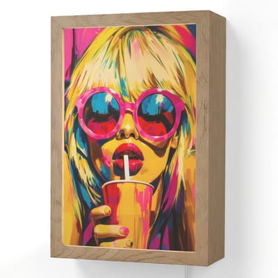 Wandlamp 20x30 cm - Oplaadbaar - Zonnebril - Roze - Vrouw - Rietje - Wandlampen binnen woonkamer - Slaapkamer lamp met kabel - Decoratieve nachtlamp - Vloerlamp snoer