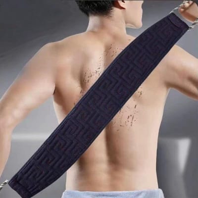 Exfoliërende Rugschrobhanddoek met Lange Touwhandvatten - Unisex Douchetool voor Diepe Reiniging & Gladde Huid Lichtgewicht & Gemakkelijk te Gebruiken in de Douche of Bad zwart