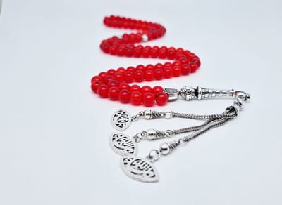 Handgemaakte tesbih "Tasbih" natuursteen "Rode kwarts" - Aantal kralen 99 - Diameter kralen 8MM - met metaal tassel "Ogen" - Een mooi cadeau-idee