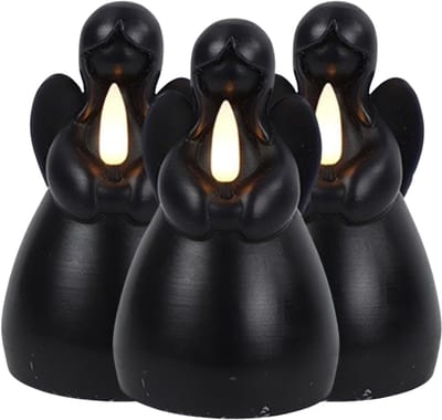 Countryfield LED kaars engel - 3x - zwart - H14,5 cm - wax kaars op batterijen - kaarsen - kerst thema - kerstkaarsen