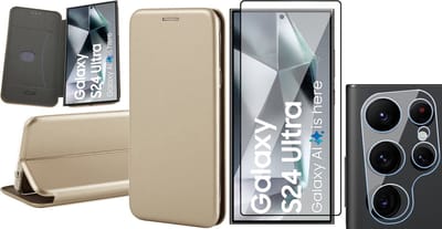 Hoesje geschikt voor Samsung Galaxy S24 Ultra - Screenprotector PET & Camera - Wallet Book Case Goud