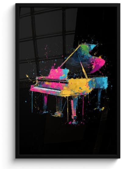 Poster in lijst - Fotolijst 60x90 cm - Posters - Piano - Kleurrijk - Verf - Modern - Posterlijst zwart - Decoratie - Wanddecoratie woonkamer - Muurdecoratie slaapkamer