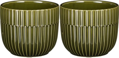 Mica Decorations - 2x - Plantenpot/bloempot - keramiek - groen - stripes patroon - D11 x H9 cm