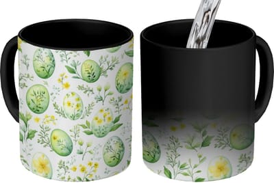 Magische Mok - Foto op Warmte Mokken - Koffiemok - Patroon - Groen - Eieren - Magic Mok - Beker - 350 ML - Theemok