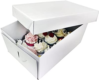 Cupcakebox voor 12 taarten, extra diep, wit, 31 x 22 x 14 cm