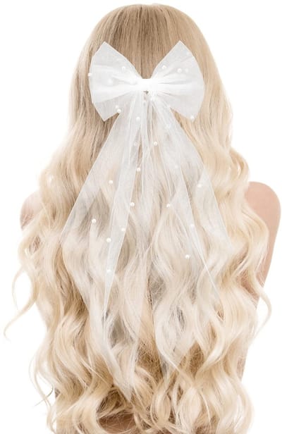 Dailygoods- Bruidsluier met parel haarclip - Bruiloft sluier - Bruidsmeisje sluier - Witte vlinders - Hoogwaardige stof - Elegant design - Trouwsluier