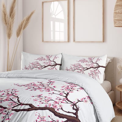 3-delige dekbedovertrekset in Japanse stijl - Levendige kersenbloesems Lentethema Kunst, Zacht decoratief beddengoed met 2 bijpassende AU King 240x210cm