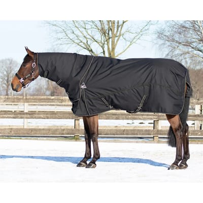 QHP Turnout Combo Set met onderdeken en hals - maat 155/205 - black/twist