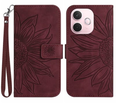 Coverup Hoesje - Geschikt voor OPPO A5 Pro 5G Hoesje - Coverup Zonnebloem Book Case met Koord - Bordeaux