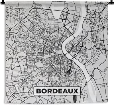 Wandkleed - Wanddoek - Kaart - Stadskaart - Bordeaux - Plattegrond - Frankrijk - 180x180 cm - Wandtapijt