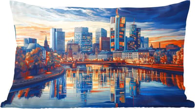 Sierkussens - Kussentjes Woonkamer - 60x40 cm - Zonsondergang Frankfurt - Stad - Skyline - Water