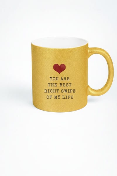 Gouden Glitter Mok 'Best Right Swipe Of My Life' met Hartje – Romantisch Cadeau