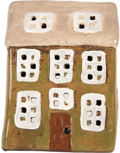 Clayre & Eef Waxinelichthouder Huis 10x7x14 cm Groen Keramiek