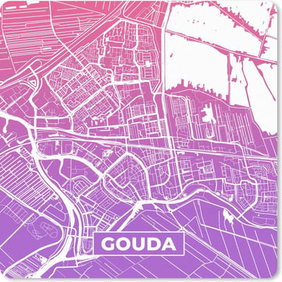 Muismat 20x20 cm - Mousepad Stadskaart - Gouda - Nederland - Paars - Muismatten